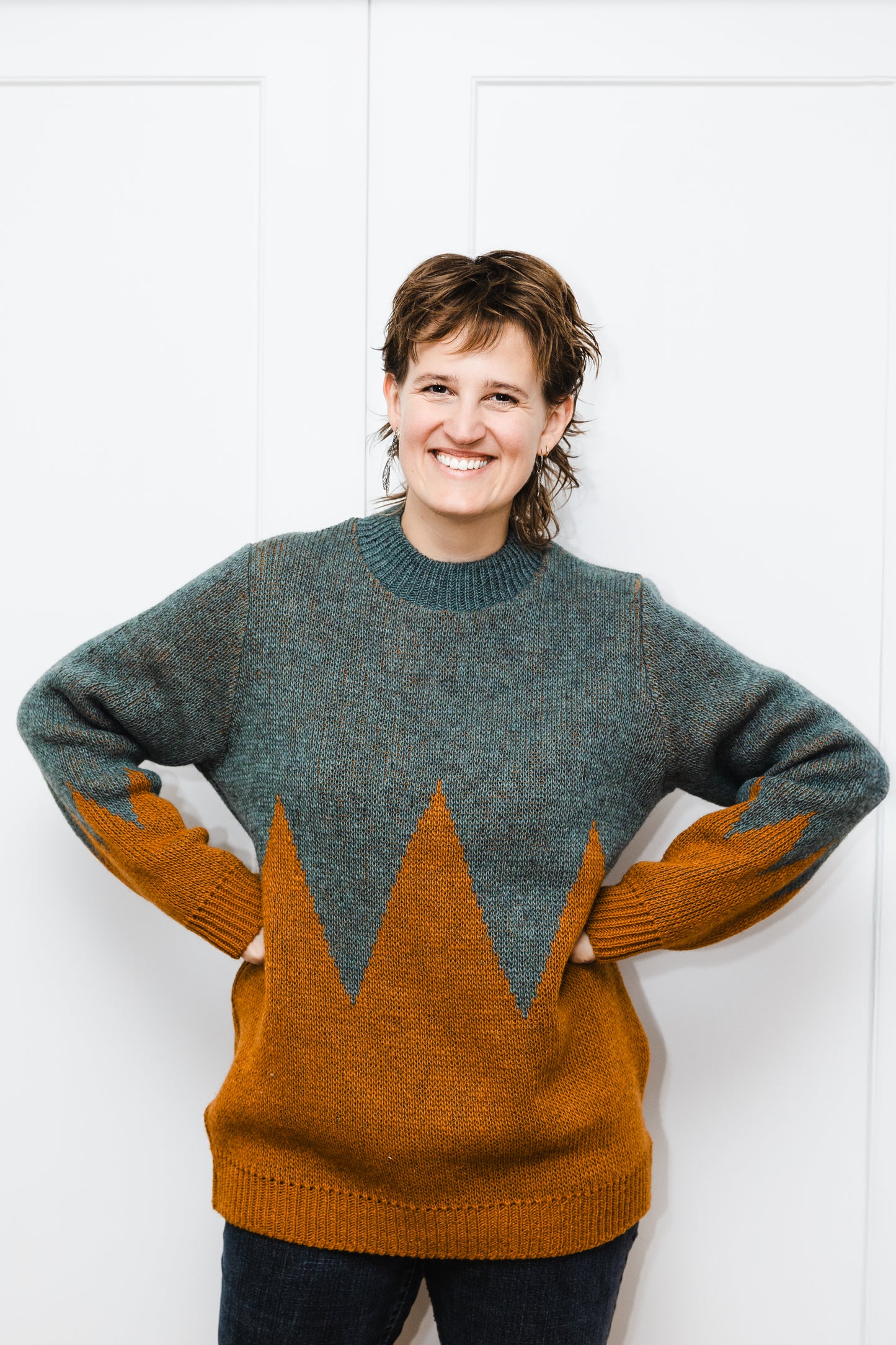 Haustpeysa - vélprjónuð - græn & brún