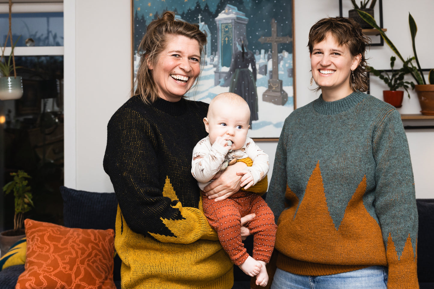 Autumn sweater - machine knitted - green & brown