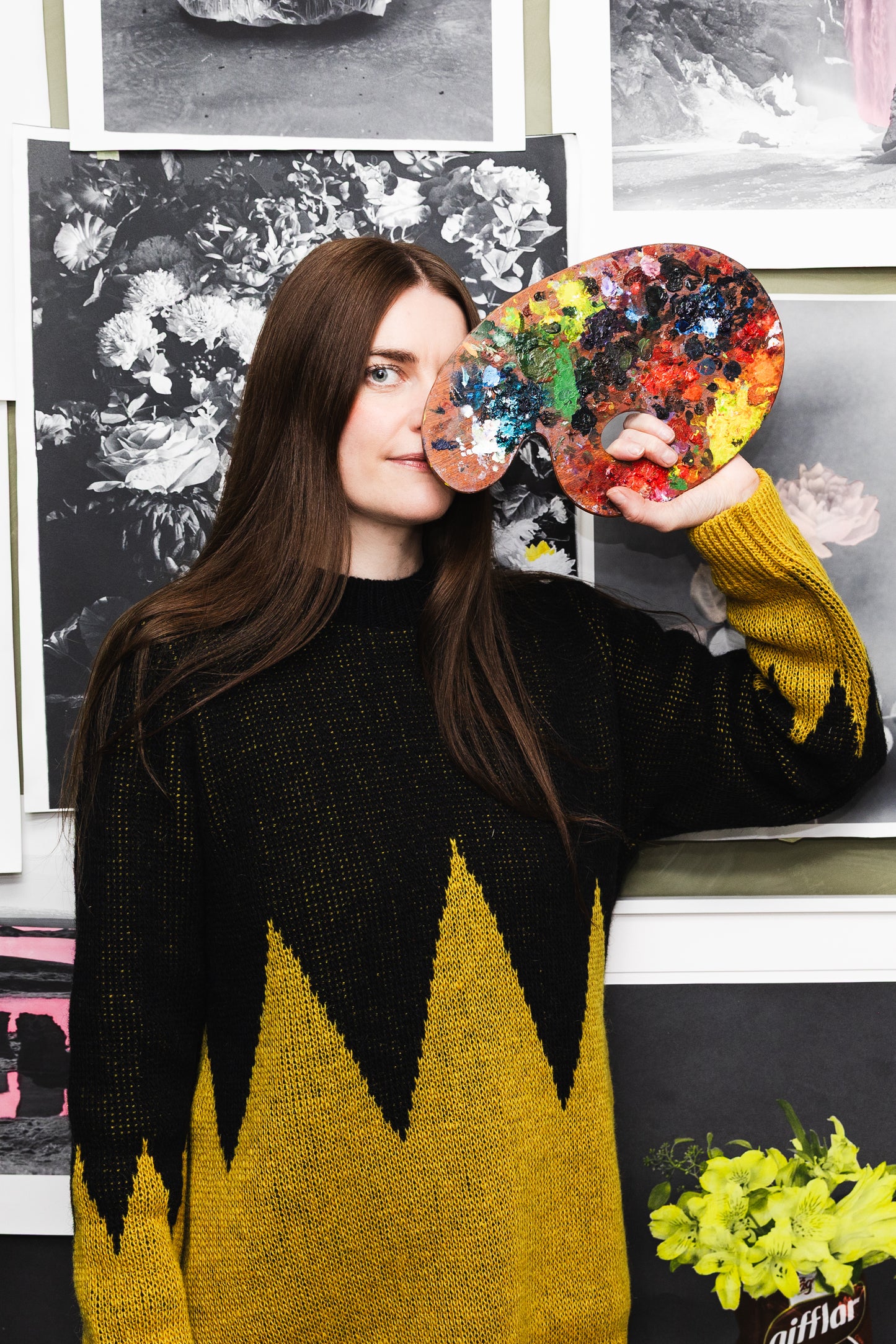 Haustpeysa - vélprjónuð - svört og gul